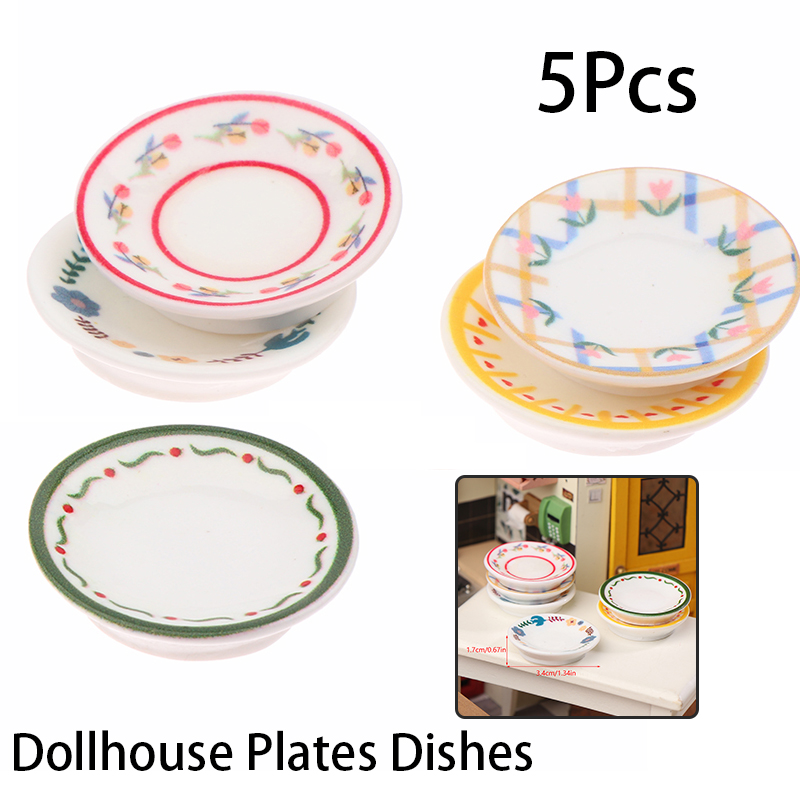 Kitchen Gadgets Wholesale - 5Pcs 1/12 Dollhouse Mini Plates Dishes