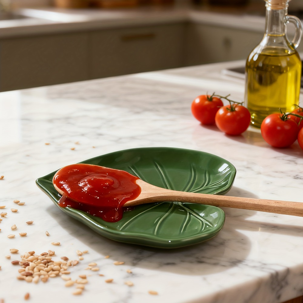 Kitchen Gadgets Green - Kitchen Gadget Ceramic Leaf Spoon Holder