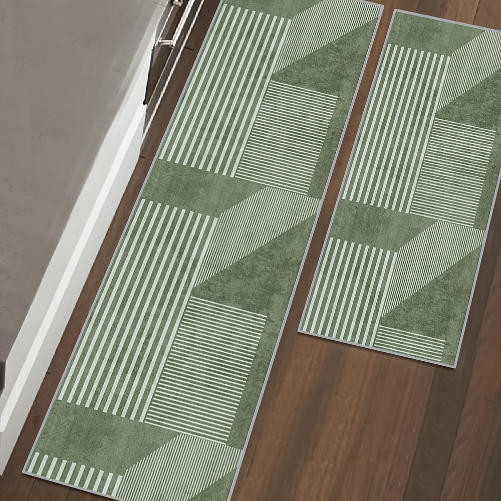 Kitchen Gadgets Green - VIKAMA Striped Green Carpet Kitchen Rug
