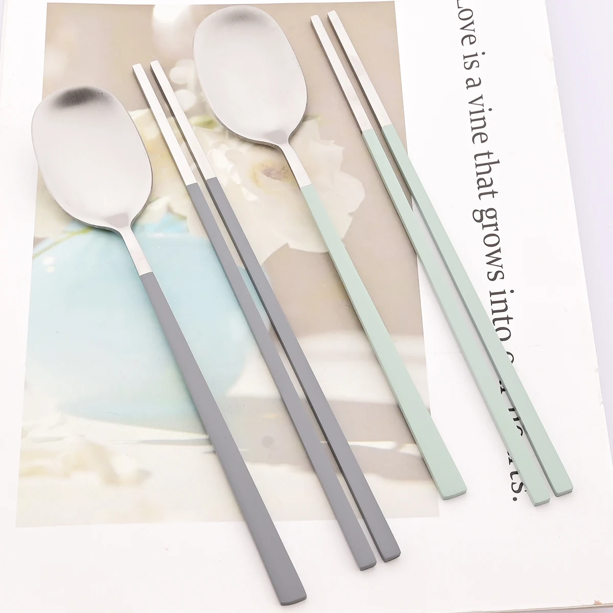 2Pcs Dinner Spoon Sushi Chopst - Kitchen Gadgets Green review and price